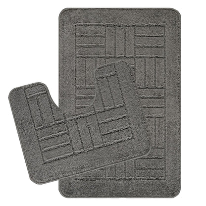 ROYAL 2 Piece Machine Washable Non-Slip Dark Grey Bathroom Rug Set Set