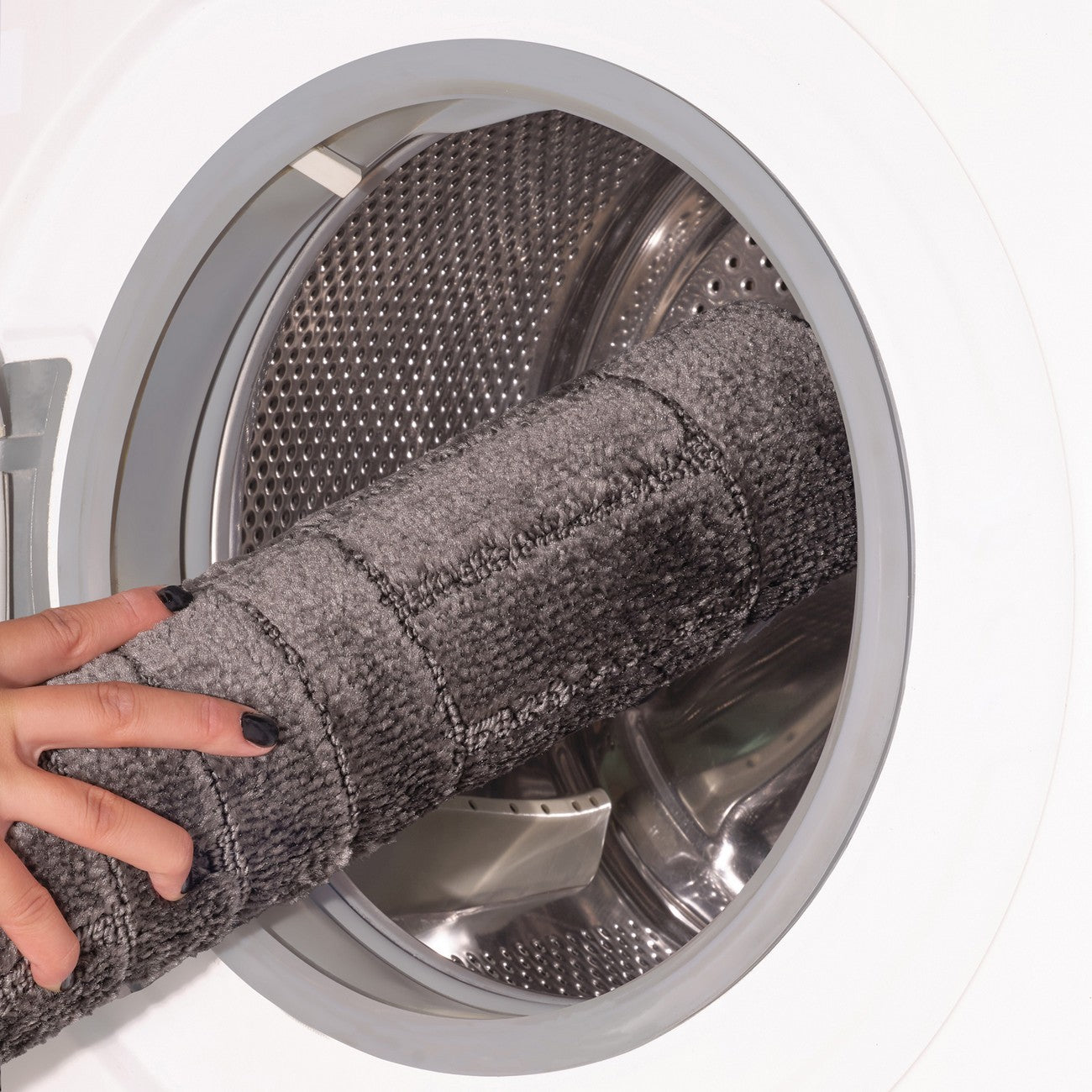 ROYAL 2 Piece Machine Washable Non-Slip Dark Grey Bathroom Rug Set Washable