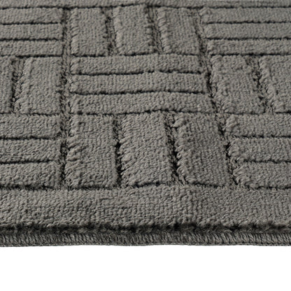 ROYAL 2 Piece Machine Washable Non-Slip Dark Grey Bathroom Rug Set Texture