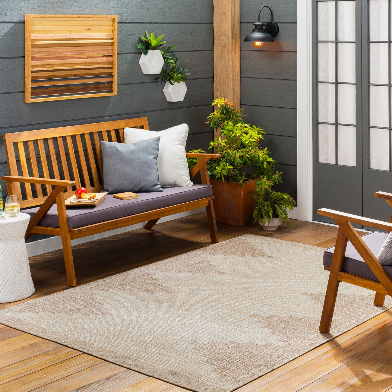 RUBAL Indoor & Outdoor Global Beige Area Rug Roomscene