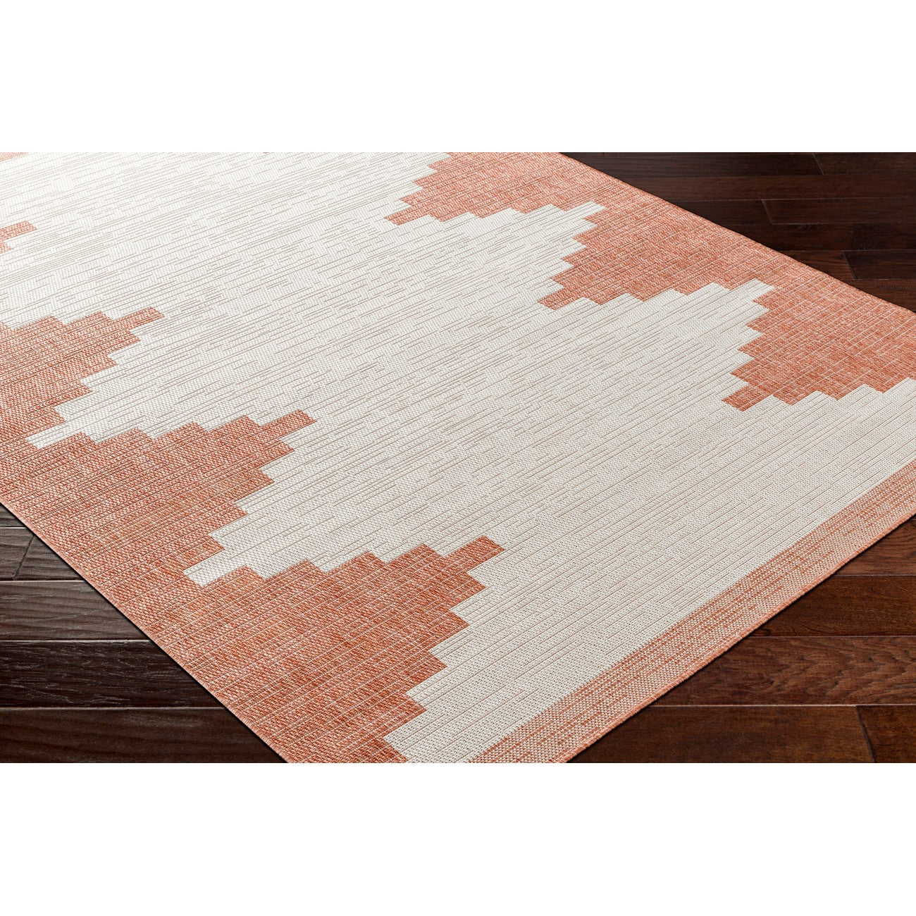 RUBAL Indoor & Outdoor Global Coral/Grey Area Rug Corner