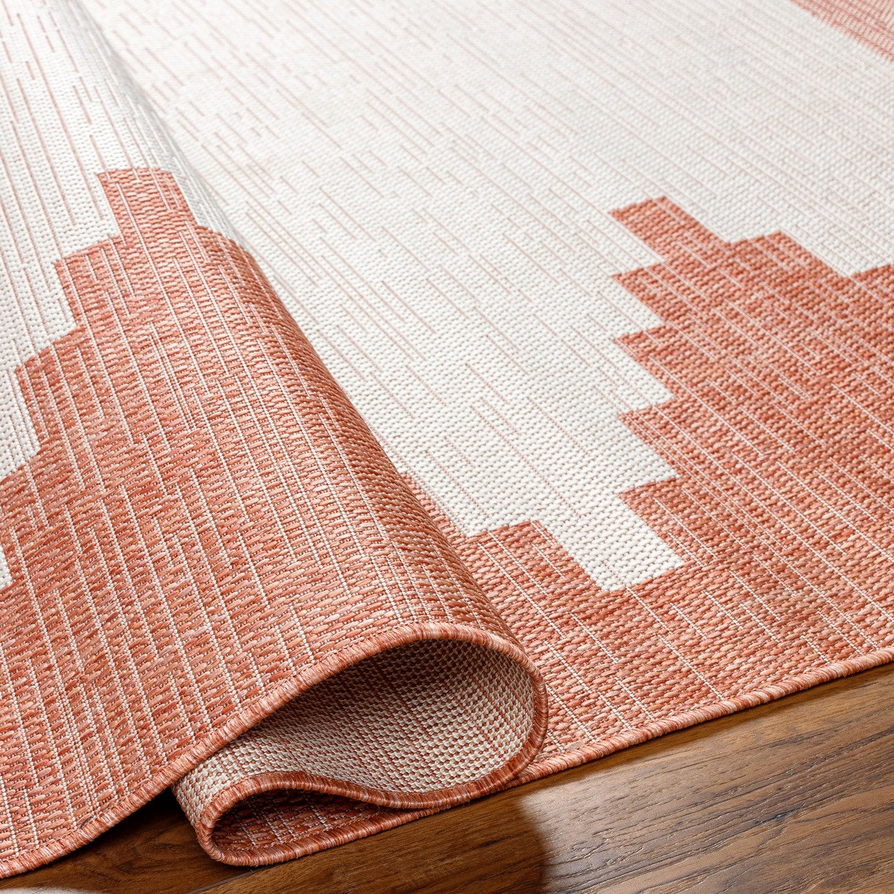 RUBAL Indoor & Outdoor Global Coral/Grey Area Rug Fold