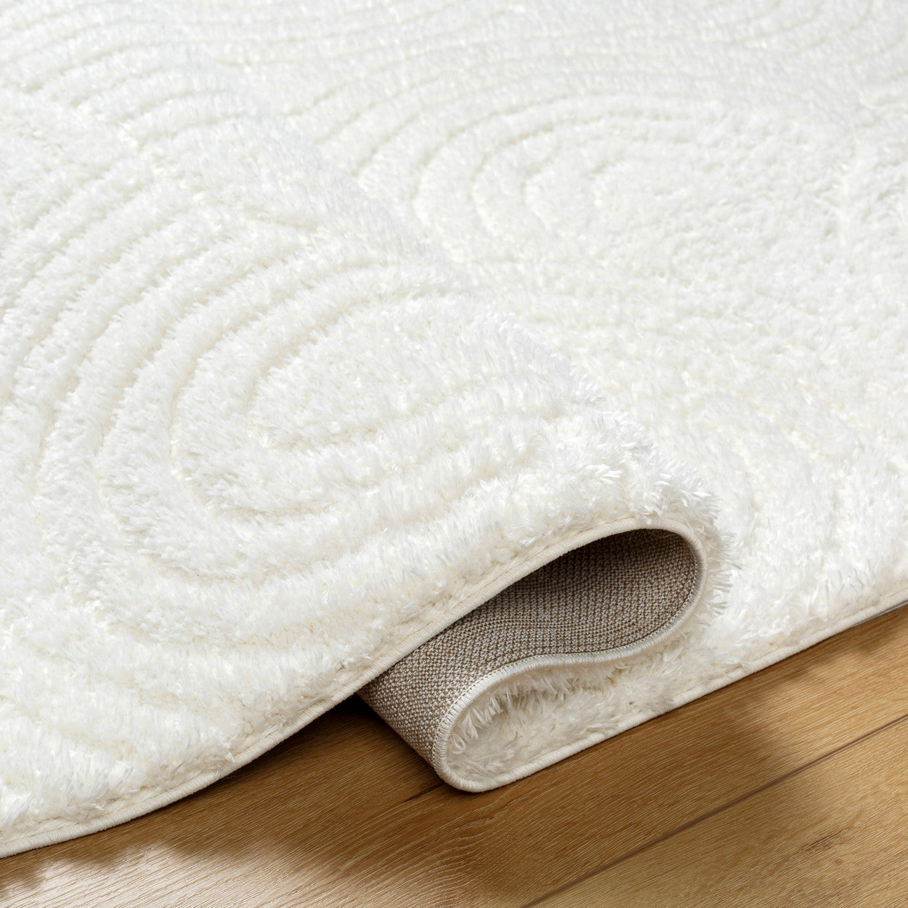 RUNA Shaggy Modern Plush Pile Light Beige/Ivory Area Rug Fold