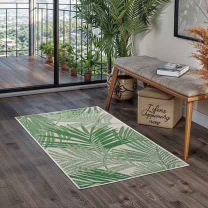LENNIE Indoor & Outdoor Area Coastal Forest Green Area Rug Roomscene