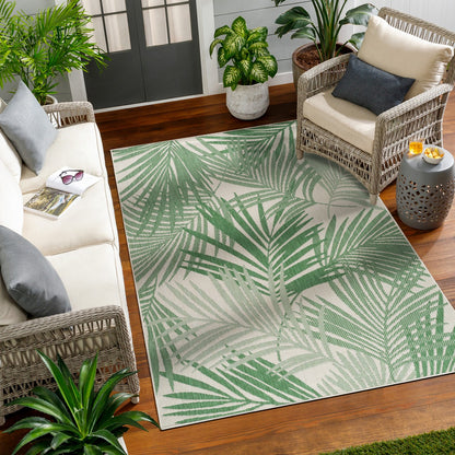 LENNIE Indoor & Outdoor Area Coastal Forest Green Area Rug Roomscene