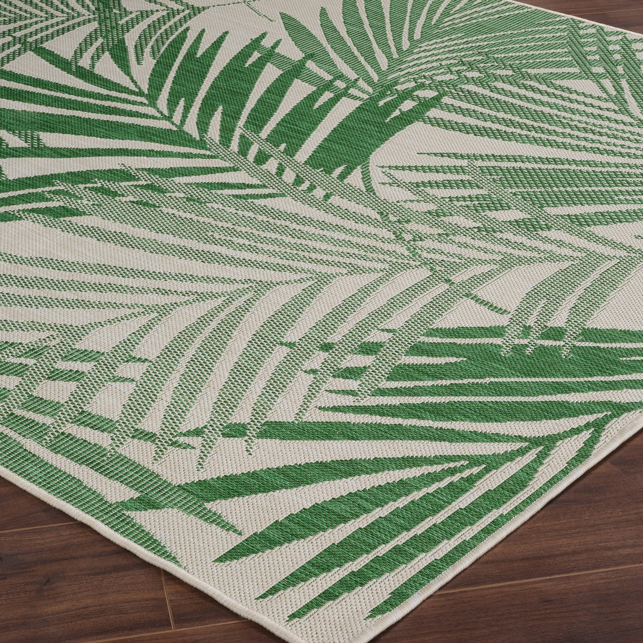 LENNIE Indoor & Outdoor Area Coastal Forest Green Area Rug Corner
