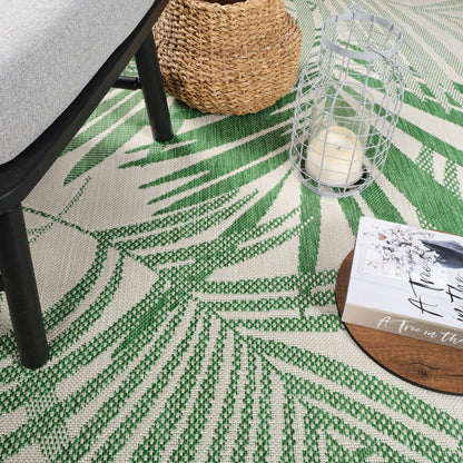 LENNIE Indoor & Outdoor Area Coastal Forest Green Area Rug Swatch