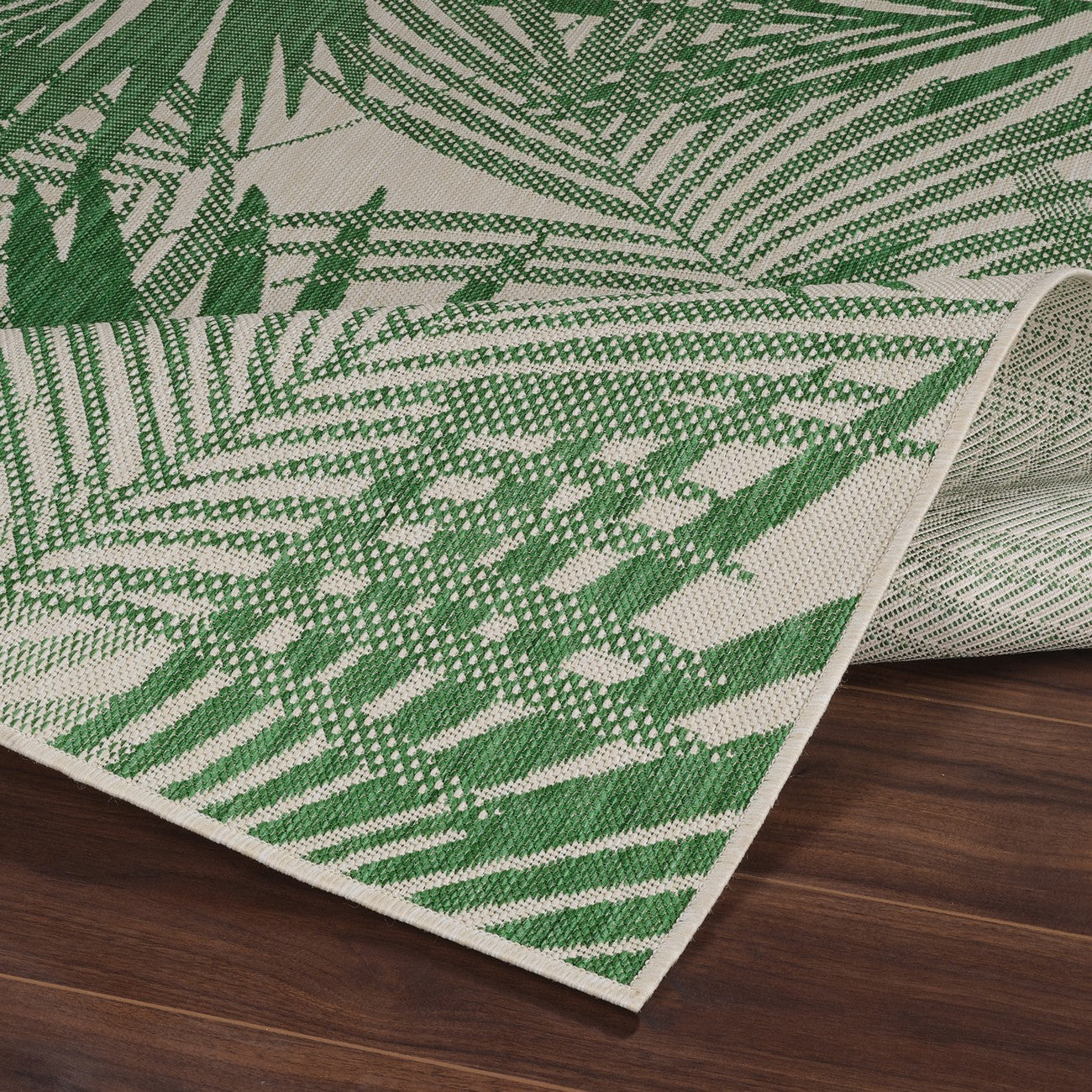 LENNIE Indoor & Outdoor Area Coastal Forest Green Area Rug Fold