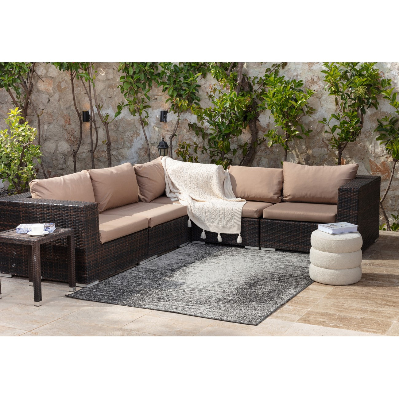SHELBY Indoor & Outdoor Modern Black/Beige Area Rug Roomscene