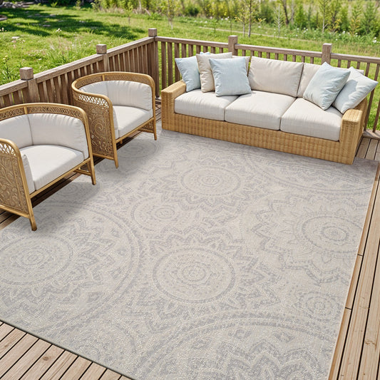 KELLY Indoor & Outdoor Cottage Light Grey/Cream Area Rug Roomscene