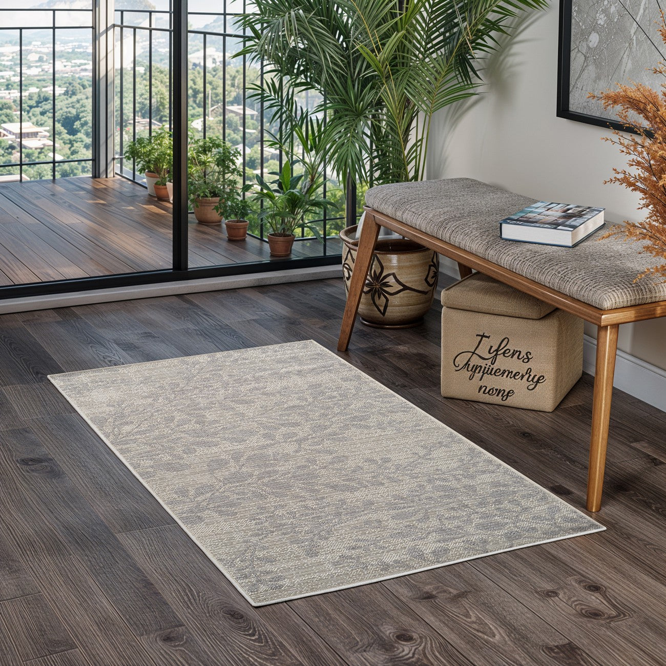 MOLLY Indoor & Outdoor Cottage Light Grey/Beige Area Rug Roomscene