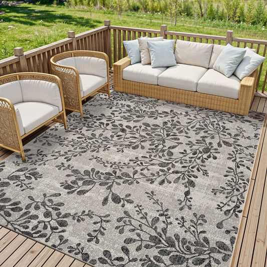 MOLLY Indoor & Outdoor Cottage Black/Beige Area Rug Roomscene