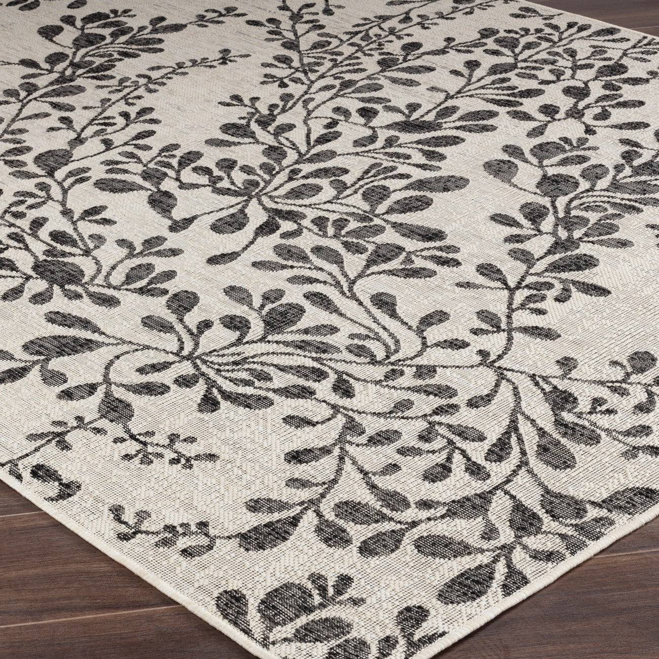 MOLLY Indoor & Outdoor Cottage Black/Beige Area Rug Corner