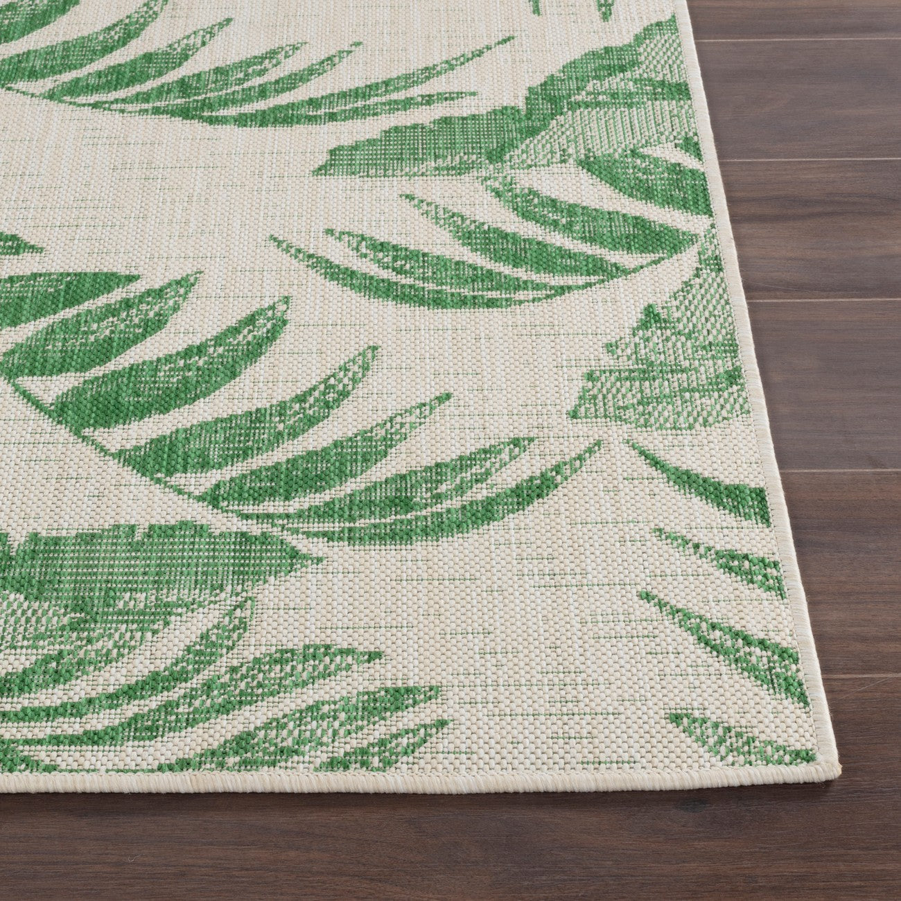 LENNIE Indoor & Outdoor Coastal Forest Green Area Rug Front