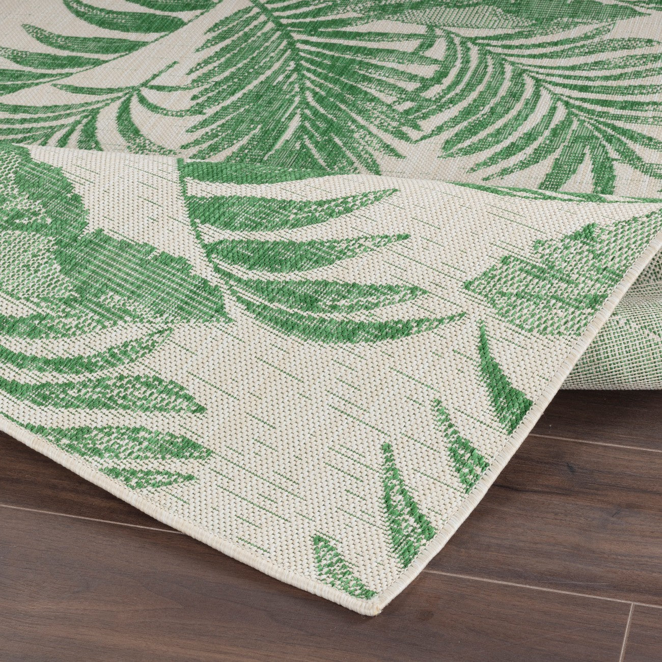 LENNIE Indoor & Outdoor Coastal Forest Green Area Rug Fold