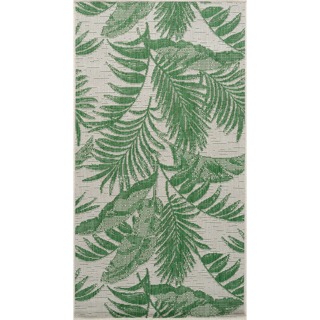 LENNIE Indoor & Outdoor Coastal Forest Green Area Rug Flat