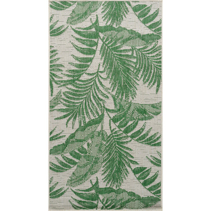 LENNIE Indoor & Outdoor Coastal Forest Green Area Rug Flat