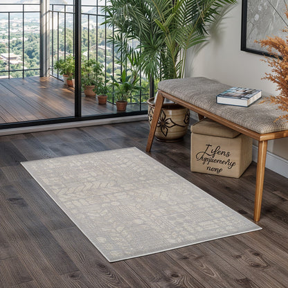 SALLY Indoor & Outdoor Modern Light Grey/Cream Area Rug Roomscene