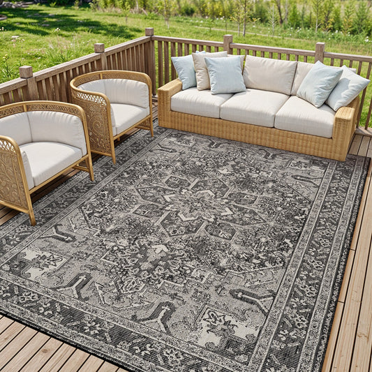 ELLY Indoor & Outdoor Traditional Light Grey/Cream Area Rug Roomscene