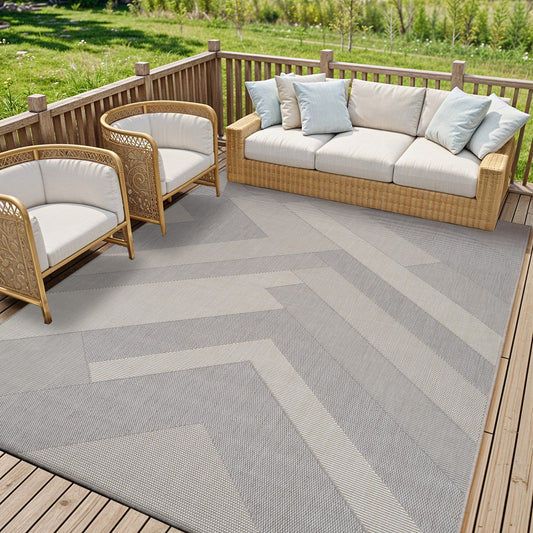 ABBY Indoor & Outdoor Modern Light Grey/Ivory Area Rug Roomscene