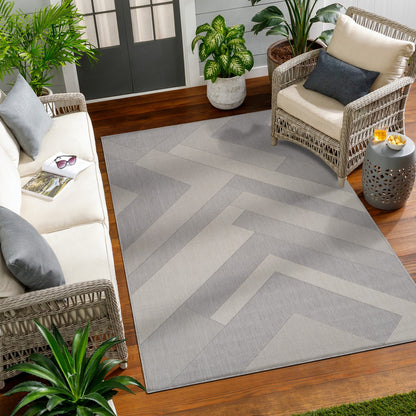 ABBY Indoor & Outdoor Modern Light Grey/Ivory Area Rug Roomscene