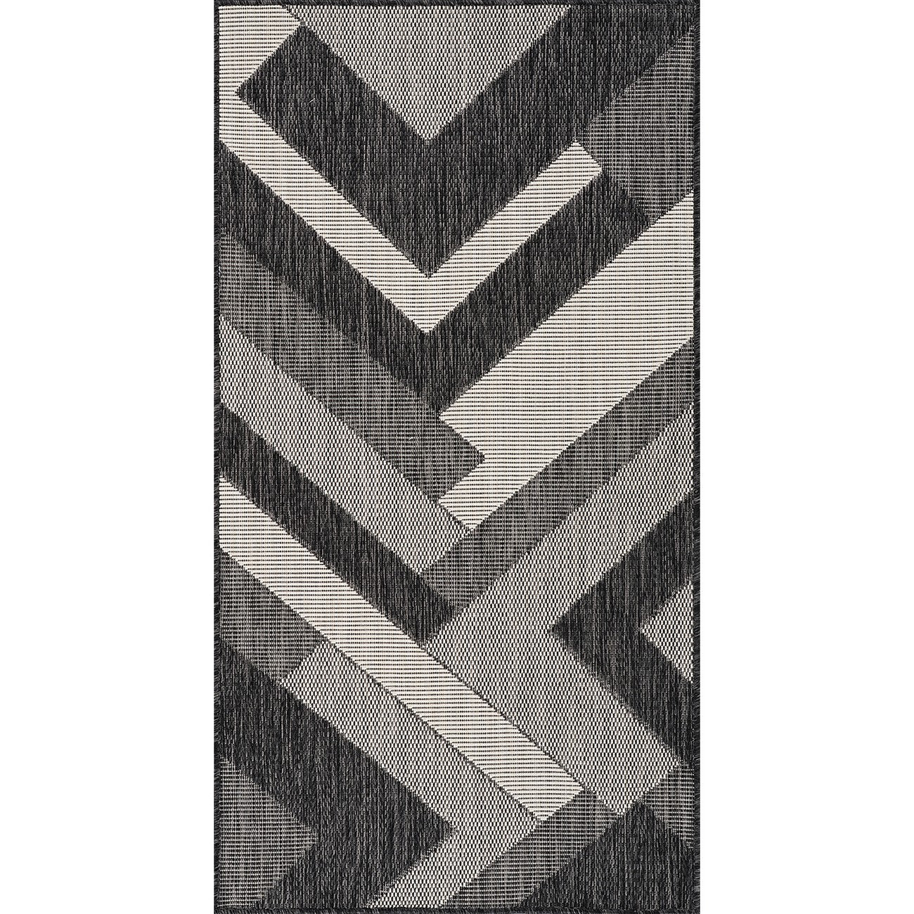 ABBY Indoor & Outdoor Modern Black/Ivory Area Rug Flat