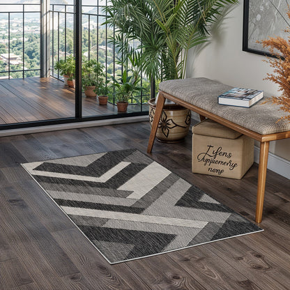 ABBY Indoor & Outdoor Modern Black/Ivory Area Rug Roomscene