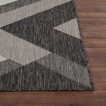 ABBY Indoor & Outdoor Modern Black/Ivory Area Rug Front