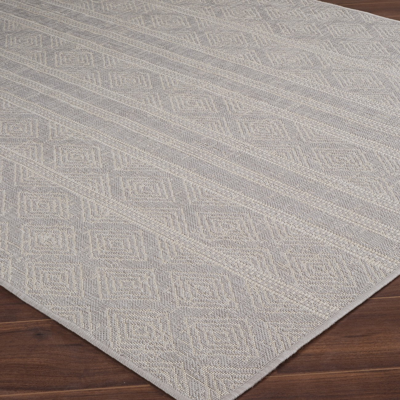 MADIE Indoor & Outdoor Global Light Grey/Cream Area Rug Corner