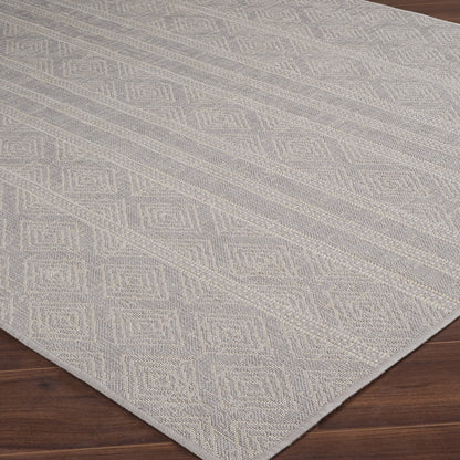 MADIE Indoor & Outdoor Global Light Grey/Cream Area Rug Corner