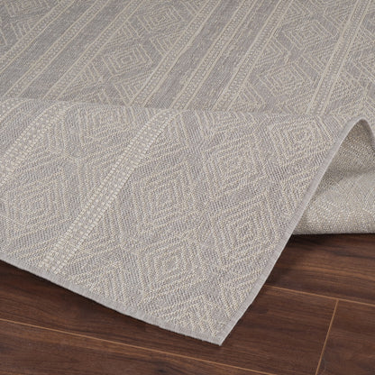 MADIE Indoor & Outdoor Global Light Grey/Cream Area Rug Fold