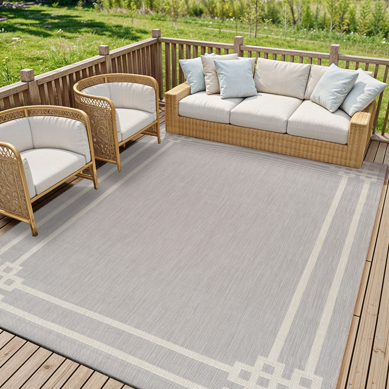 MARY Indoor & Outdoor Modern Light Grey/Ivory Area Rug Roomscene