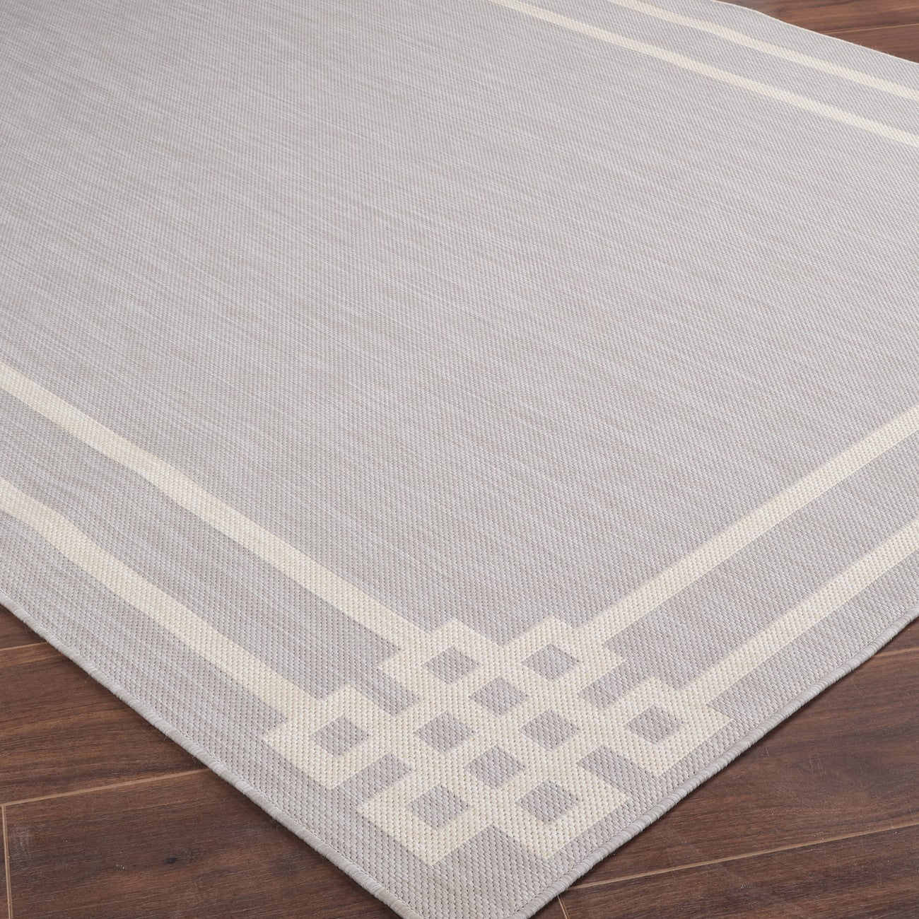 MARY Indoor & Outdoor Modern Light Grey/Ivory Area Rug Corner