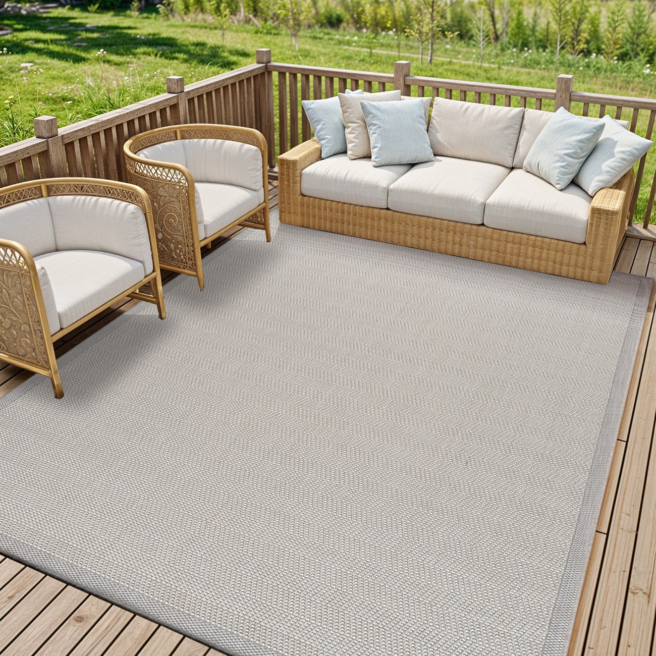 TONIE Indoor & Outdoor Modern Light Grey/Ivory Area Rug Roomscene
