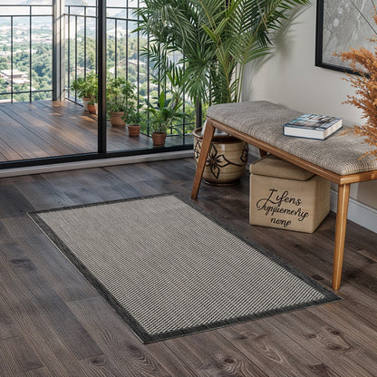 KACEY Indoor & Outdoor Modern Black/Cream Area Rug Roomscene