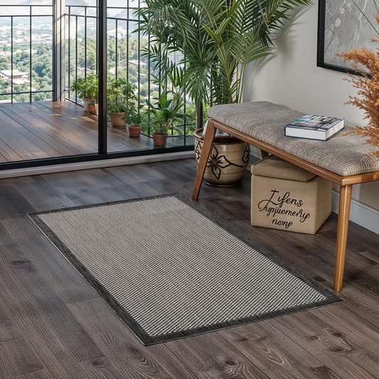 KACEY Indoor & Outdoor Modern Black/Cream Area Rug Roomscene