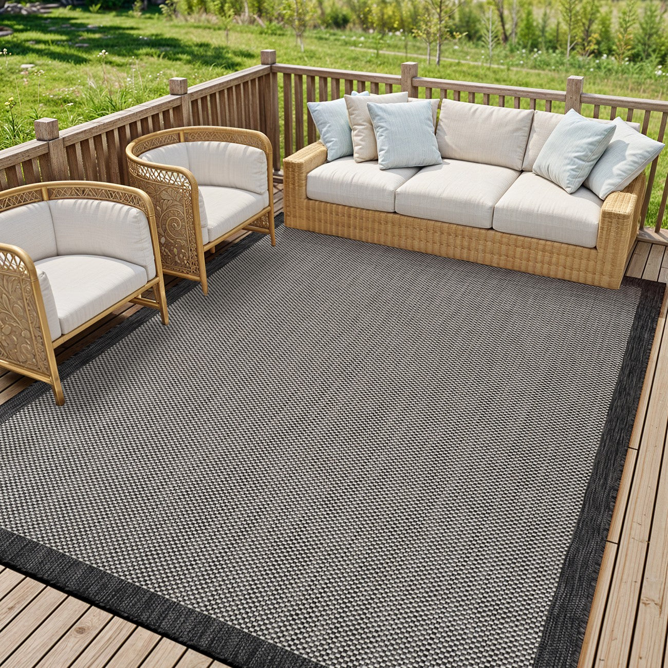 KACEY Indoor & Outdoor Modern Black/Cream Area Rug Roomscene