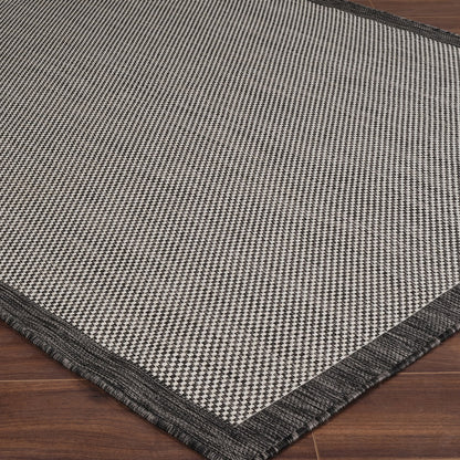 KACEY Indoor & Outdoor Modern Black/Cream Area Rug Corner