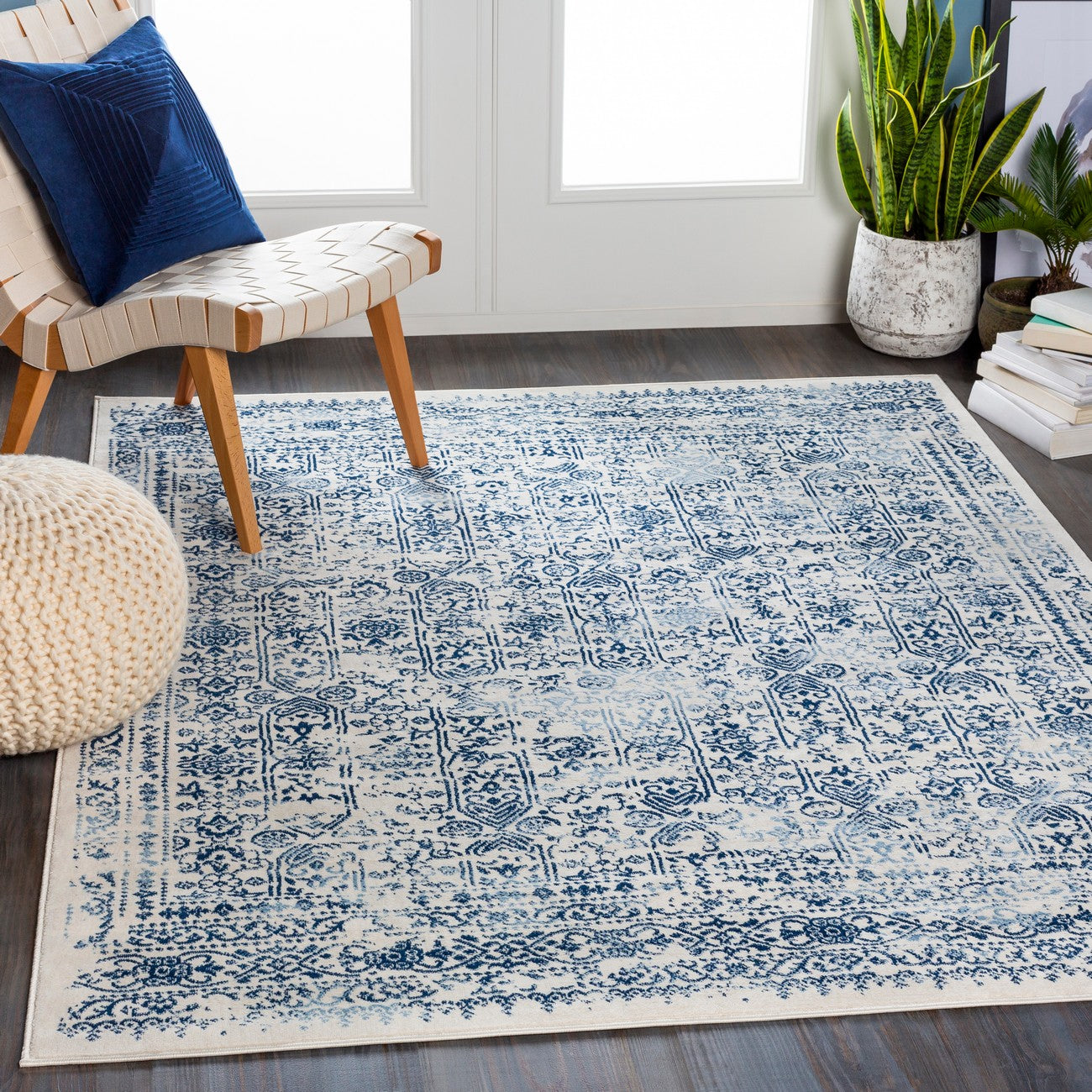 VICKY Vintage Traditional Oriental Boho Dark Blue Area Rug Roomscene