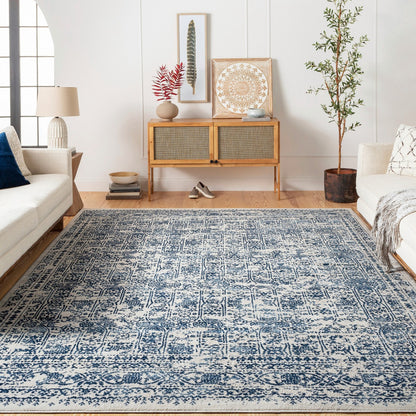 VICKY Vintage Traditional Oriental Boho Dark Blue Area Rug Roomscene