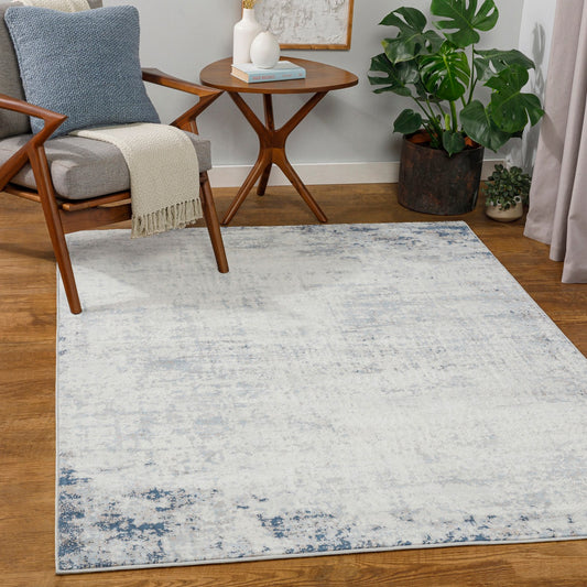 ALIX Abstract Modern Marble Dark Blue Area Rug Roomscene