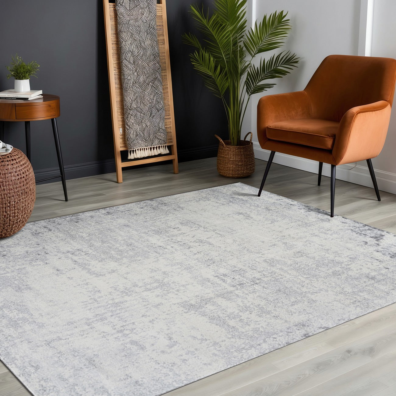 ALIX Abstract Modern Marble Charcoal Area Rug Roomscene