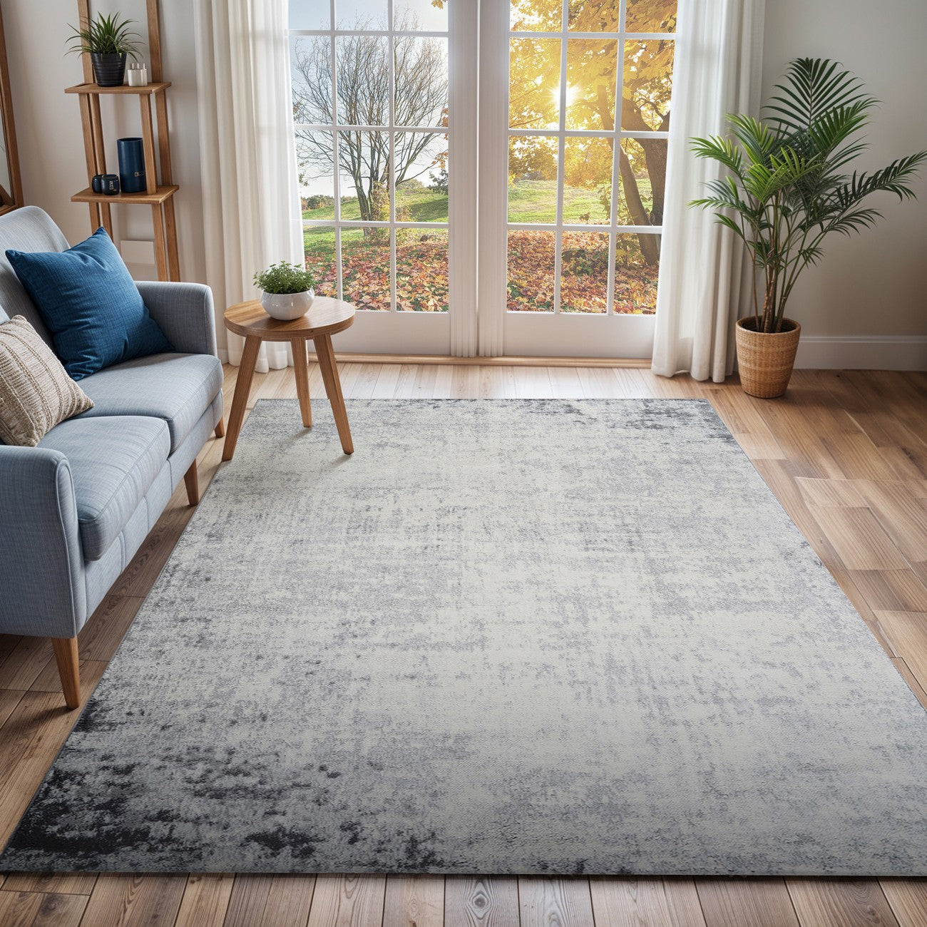 ALIX Abstract Modern Marble Charcoal Area Rug Roomscene