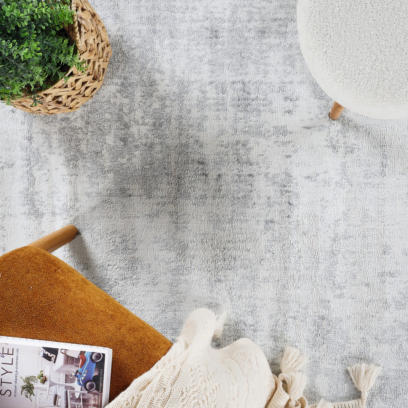 ALIX Abstract Modern Marble Charcoal Area Rug Swatch