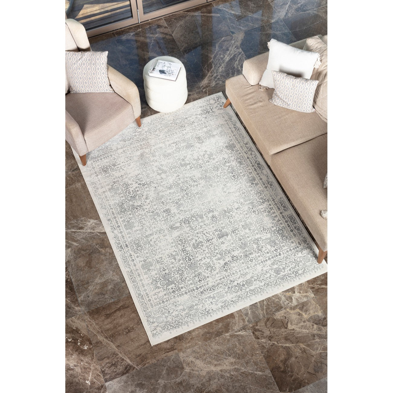 VICKY Vintage Traditional Oriental Boho Grey Area Rug Styleshot