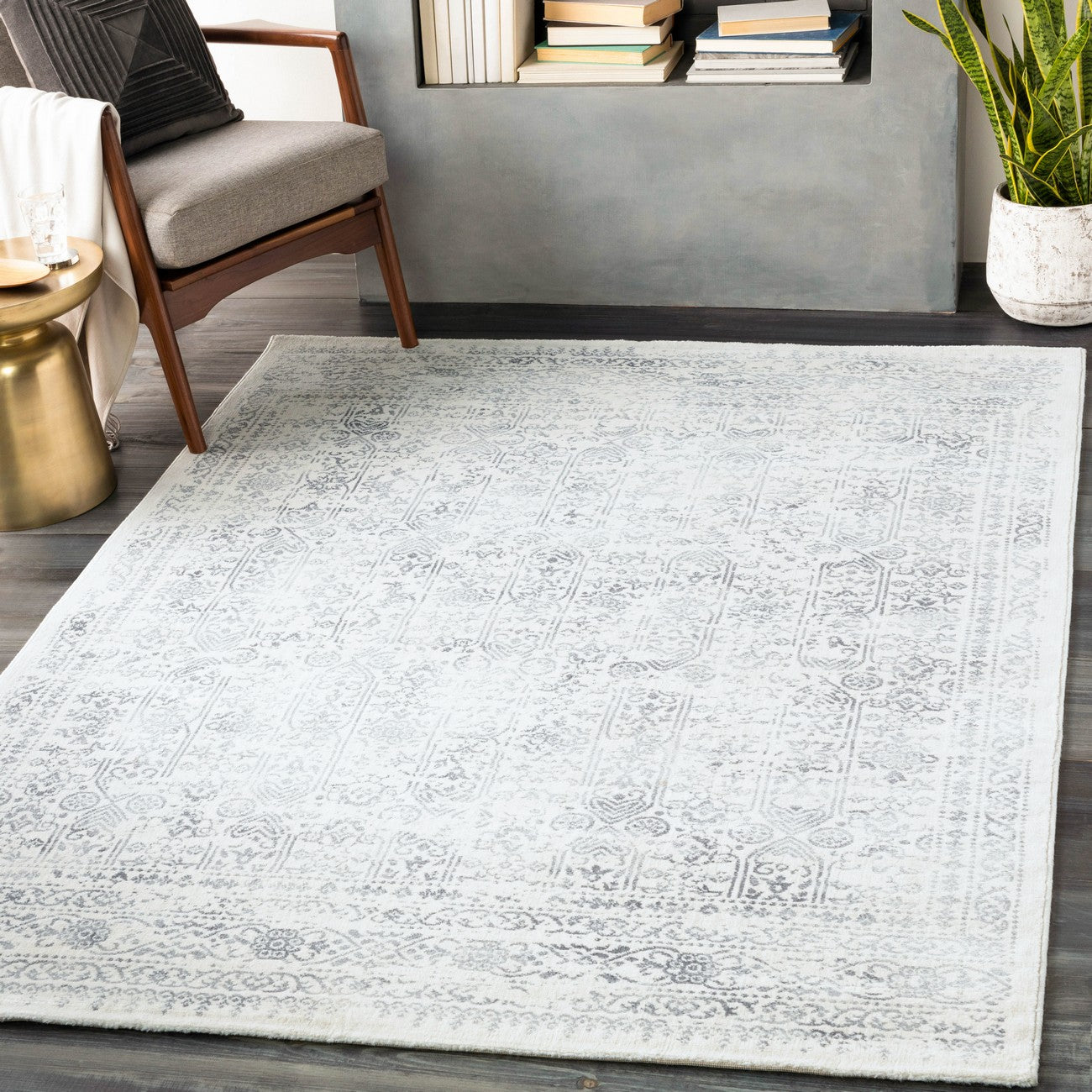 VICKY Vintage Traditional Oriental Boho Grey Area Rug Roomscene