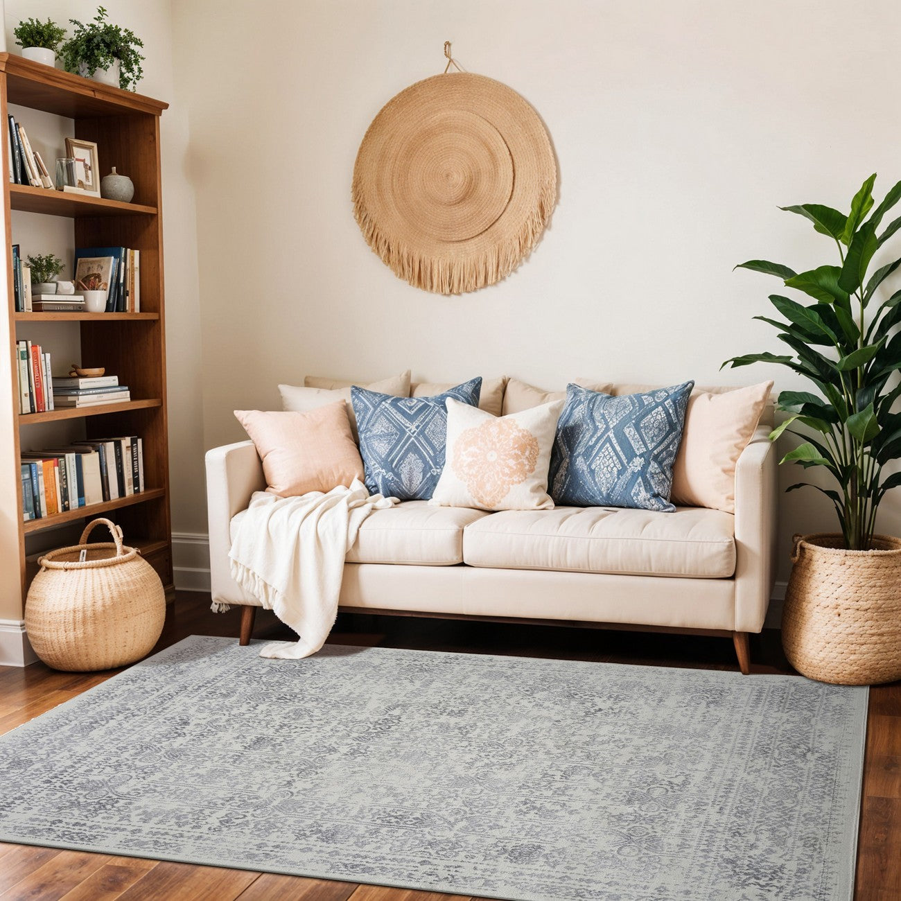 VICKY Vintage Traditional Oriental Boho Grey Area Rug Roomscene