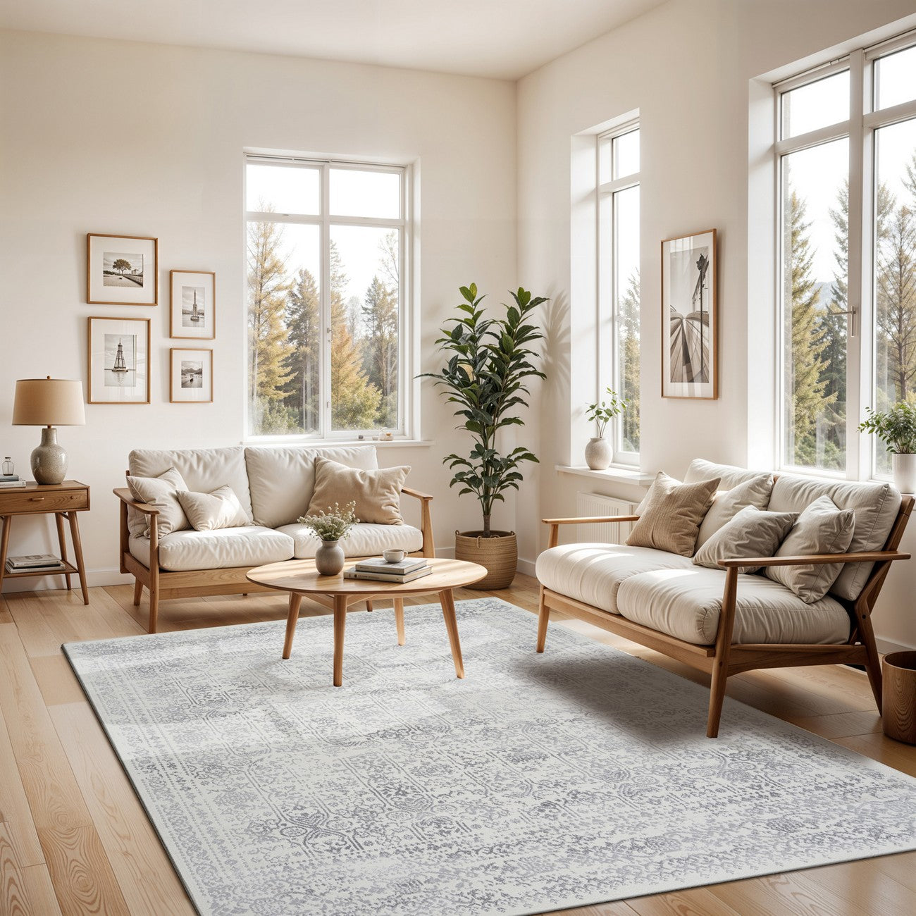 VICKY Vintage Traditional Oriental Boho Grey Area Rug Roomscene