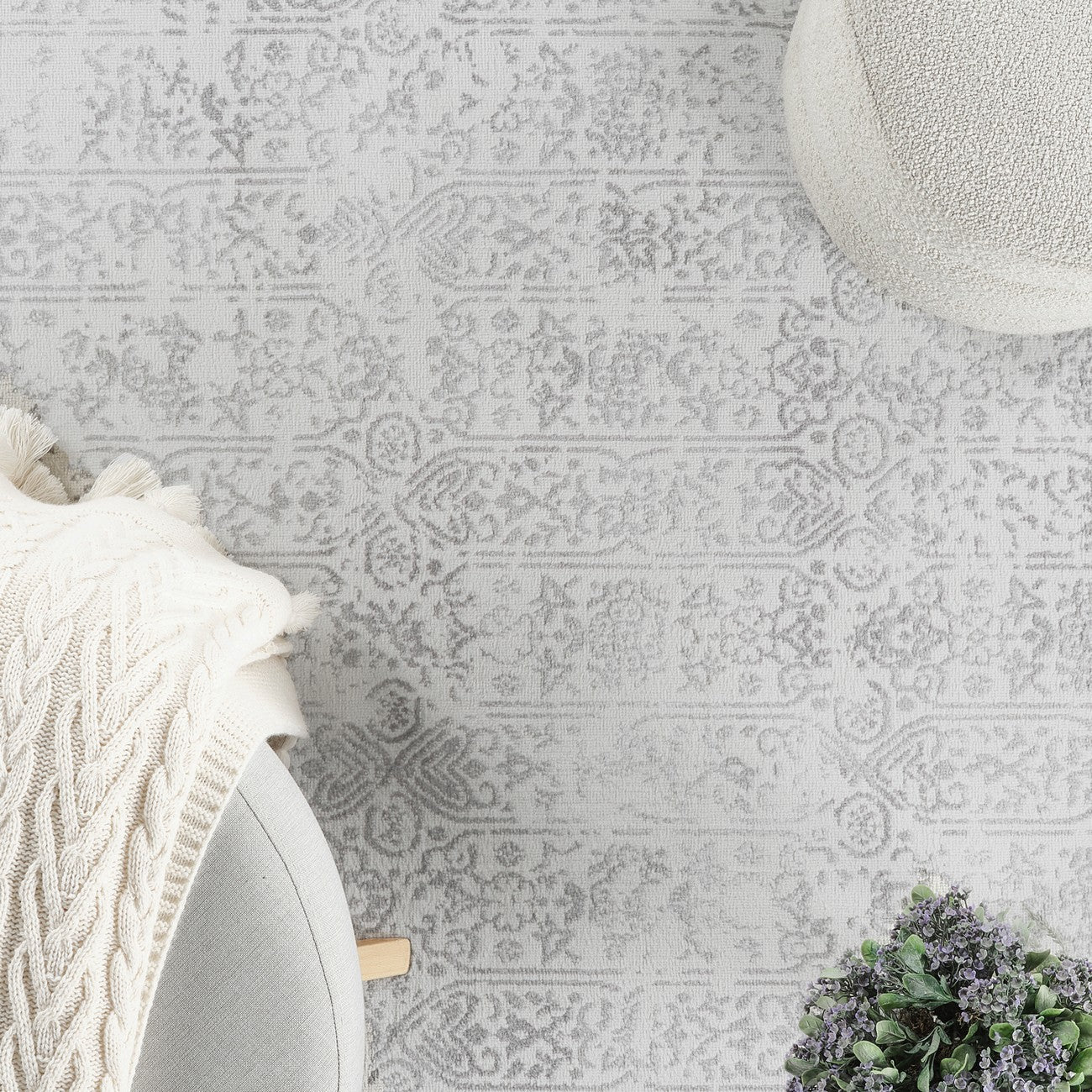 VICKY Vintage Traditional Oriental Boho Grey Area Rug Swatch