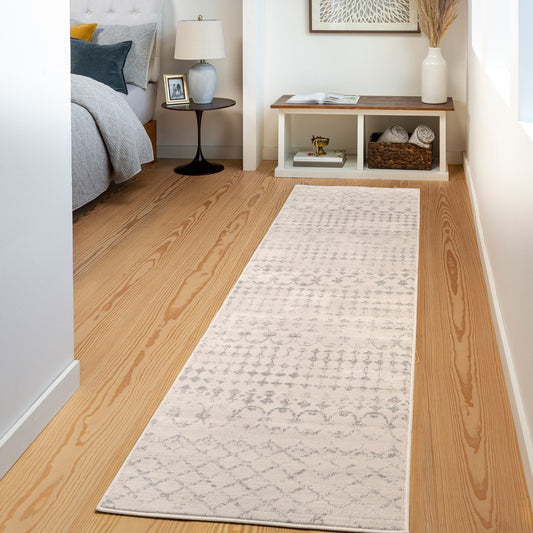 SOFIA Berber Geometric High Pile Cream Area Rug Roomscene